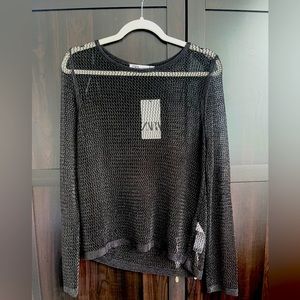 Zara Black Mesh Long sleeve top (size L) NWT